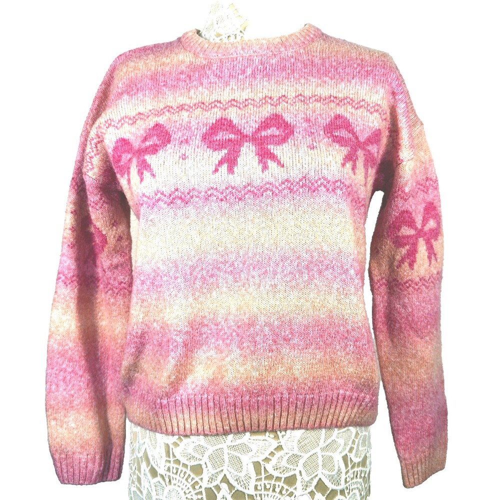 Planet Gold Girls XXL 18 Pink Bow Ombre Sweater Coquette Balletcore Knit